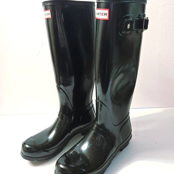 Hunter Women's Original Tall Gloss Black Rubber Rain Boots Size 7 Waterproof - Picture 1 of 11